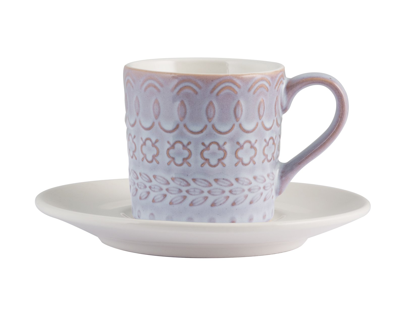 H&H Lilian Set 6 Tazzine caffè con Piatto, Stoneware, 80 ml
