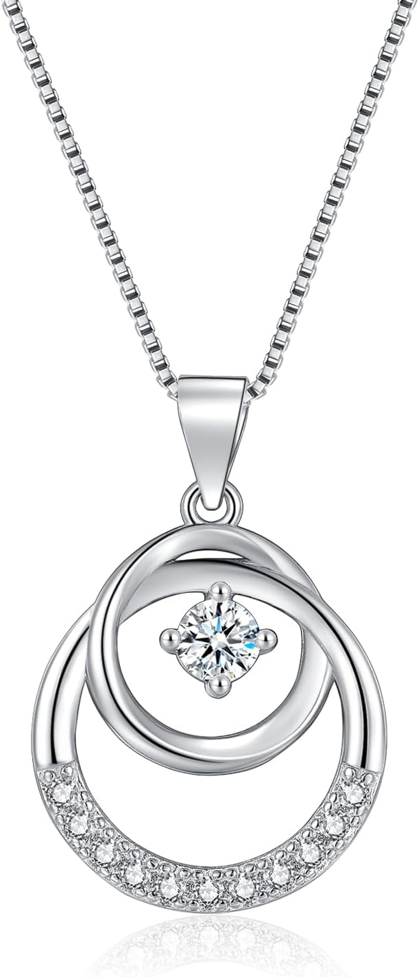 LoutadeBirthday 21st Gifts for Her, 925 Sterling Silver Necklaces for Women Daughter, Silver Double Circle Necklace with Zircon - Forever Encircled with Love, Good Friend or Daughter Birthday Gifts