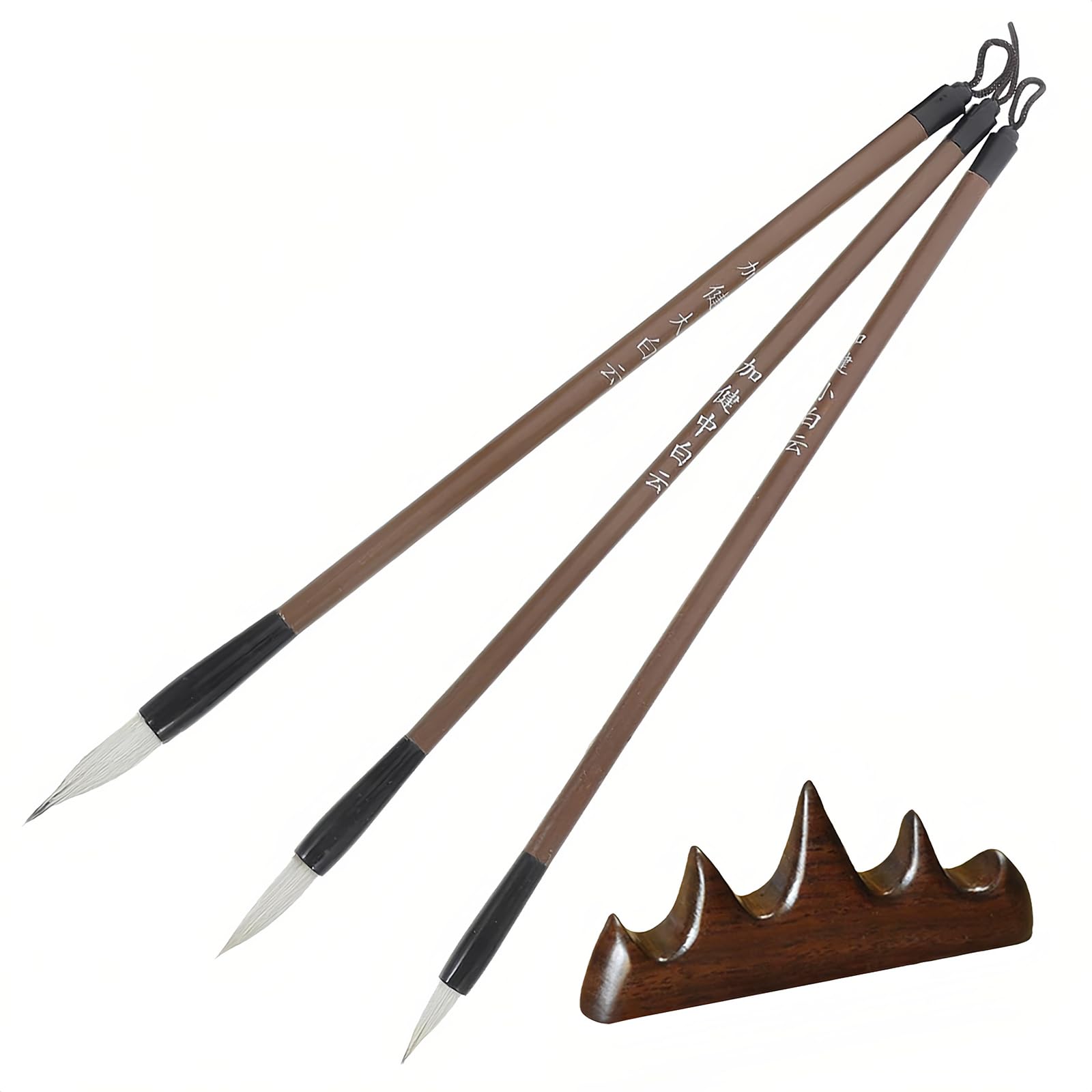 Lahviuu Chinese Calligraphy Brush 3 Pcs Writing Brushes Chinese Painting Ink Brushes with Pen Holder, Calligraphy Set for Beginners, for Oil, Watercolour, Nail and Ink Wash Painting