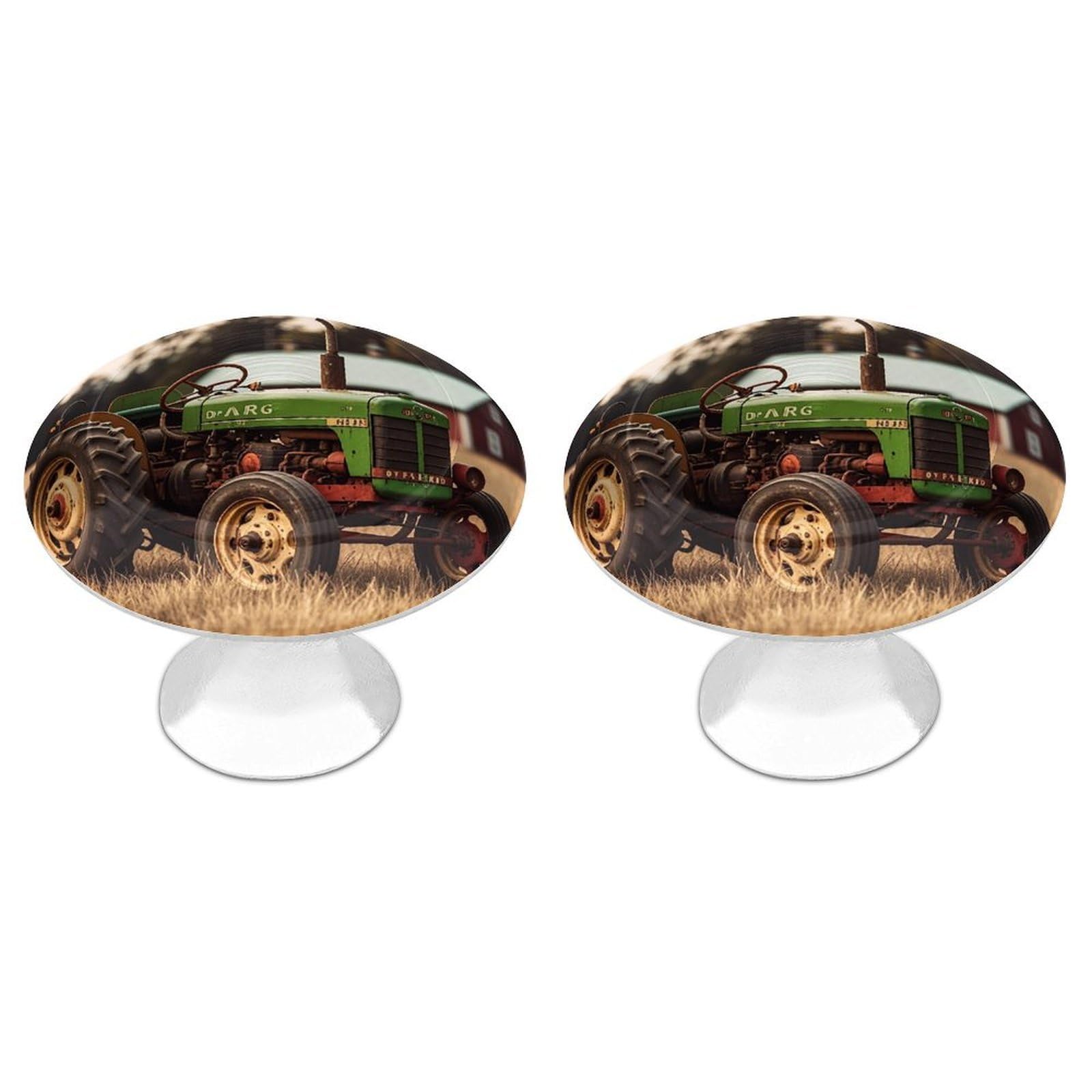 FekiLoot Round Cabinet Knob 2 Pack Kitchen Drawer Knobs Stainless Steel Round Drawer Pulls Modern Cabinet Hardware Old Tractor Photo Farm Drawer Hardware for Dresser Closet Door Knobs