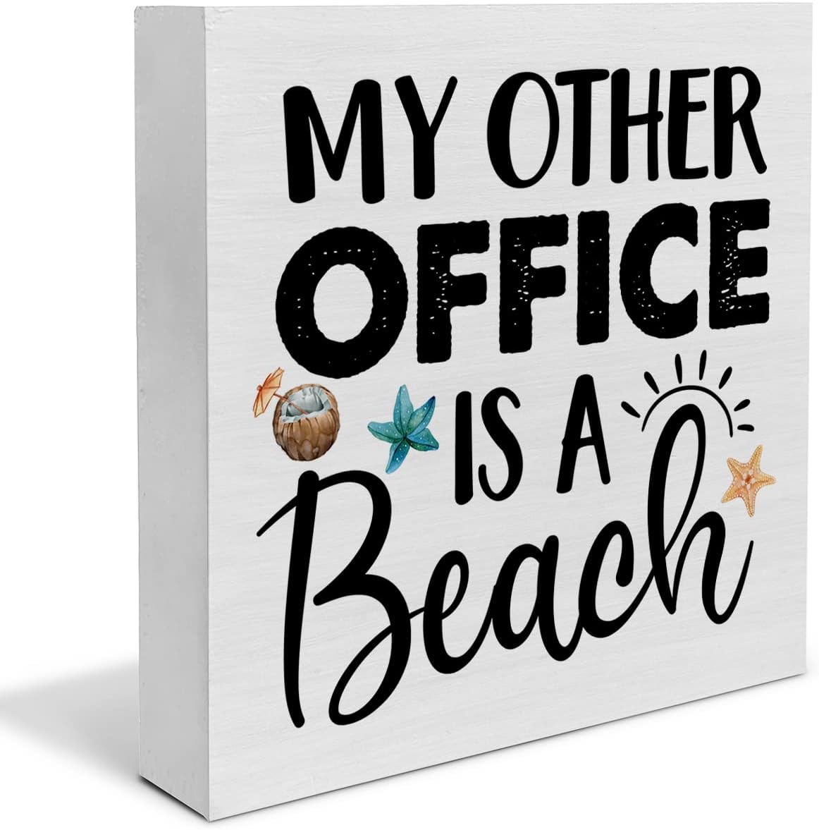 My Other Office is a Beach Wood Box Sign Decor Desk Sign Beach Wooden Box Block Sign Summer Signs Farmhouse Home Shelf Wall Decoration