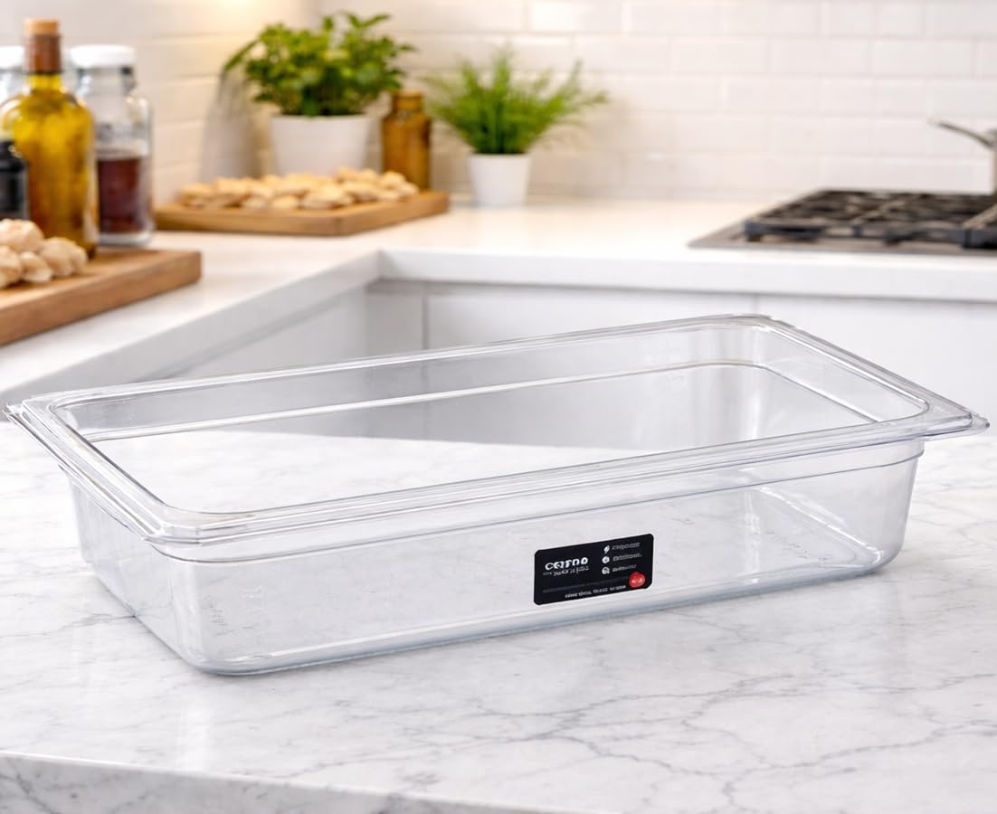 CORONA Food Service Pans 1/1 Size 2.5" Deep 12-Pack Transparent Polycarbonate Dishwasher & Freezer Safe,Container for Prep Tables, Displays, Buffet,