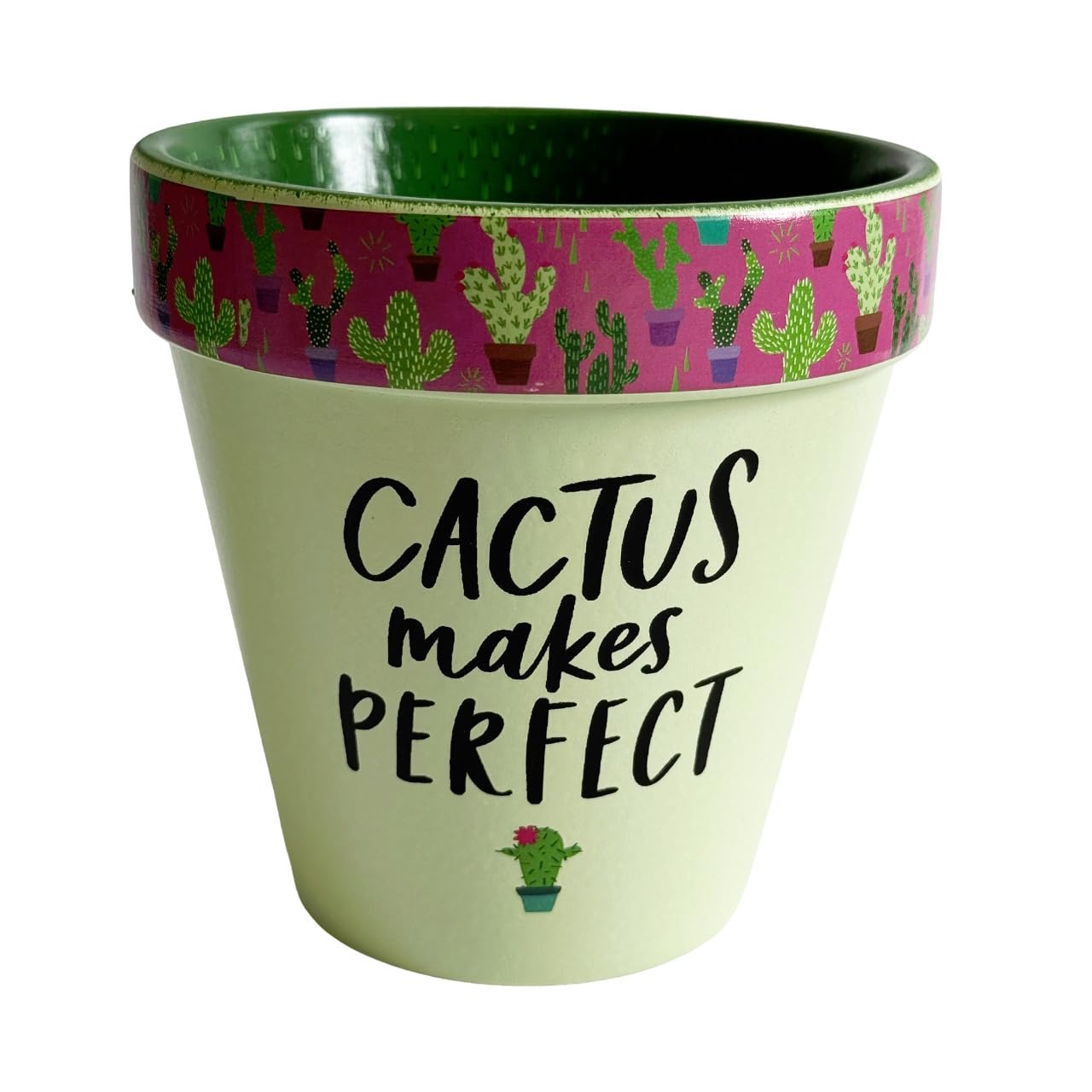 WPL Gifts Love Plants Small Flower Planter Pots - Fun Quotes & Humour in Pastel Colours - with Optional Coaster Add On - Perfect Floral Home Decor (Cactus Makes Perfect)