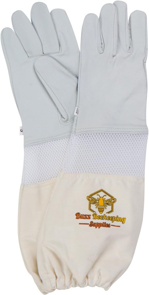Goatskin Beekeeping Gloves (Medium) for Men and Women Elastic Sting Proof Canvas Cuffs Ventilated for Comfort Goat Skin Leather Apiary Bee Gloves Ideal for Professional or Beginning Beekeeper
