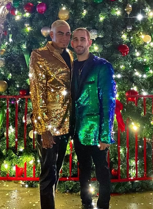 Mens Shiny Sequins Suit Jacket Blazer Holiday Party Dress Tuxedo Outfits for Weddings Prom Party JJK0212