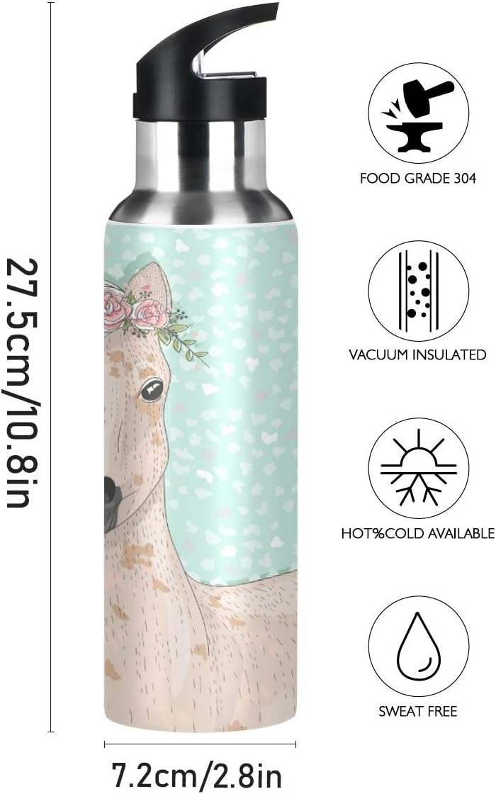 Mnsruu Flower Horse Water Bottle for Girls Stainless Steel Vacuum for Kids Insulated Water Bottle Standard Mouth Bottle with Wide Handle - Image 3