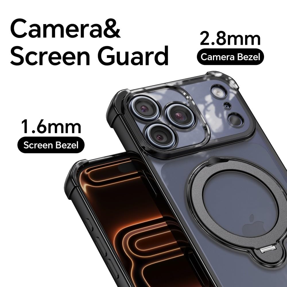 Generic Funda compatible con iPhone 16 (color: plateado) a prueba de golpes, soporte de anillo de metal, cubierta dura de silicona
