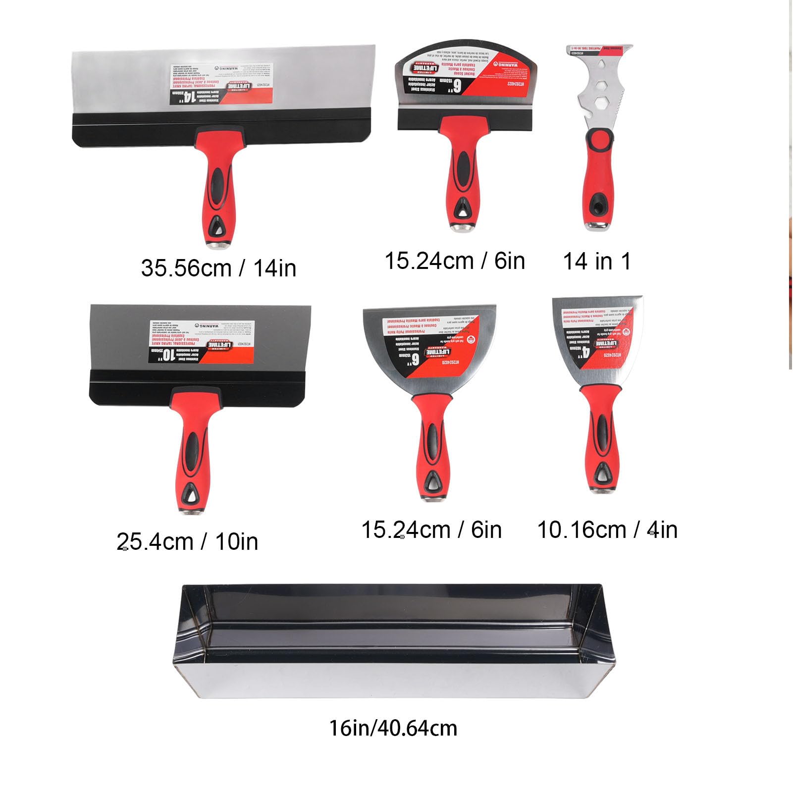 Kit de Herramientas Manuales para Paneles de Yeso con Bandeja de Barro de 16 Pulgadas, Herramientas de Cinta de Masilla de Acero Inoxidable para Reparación de Paredes, Acabado
