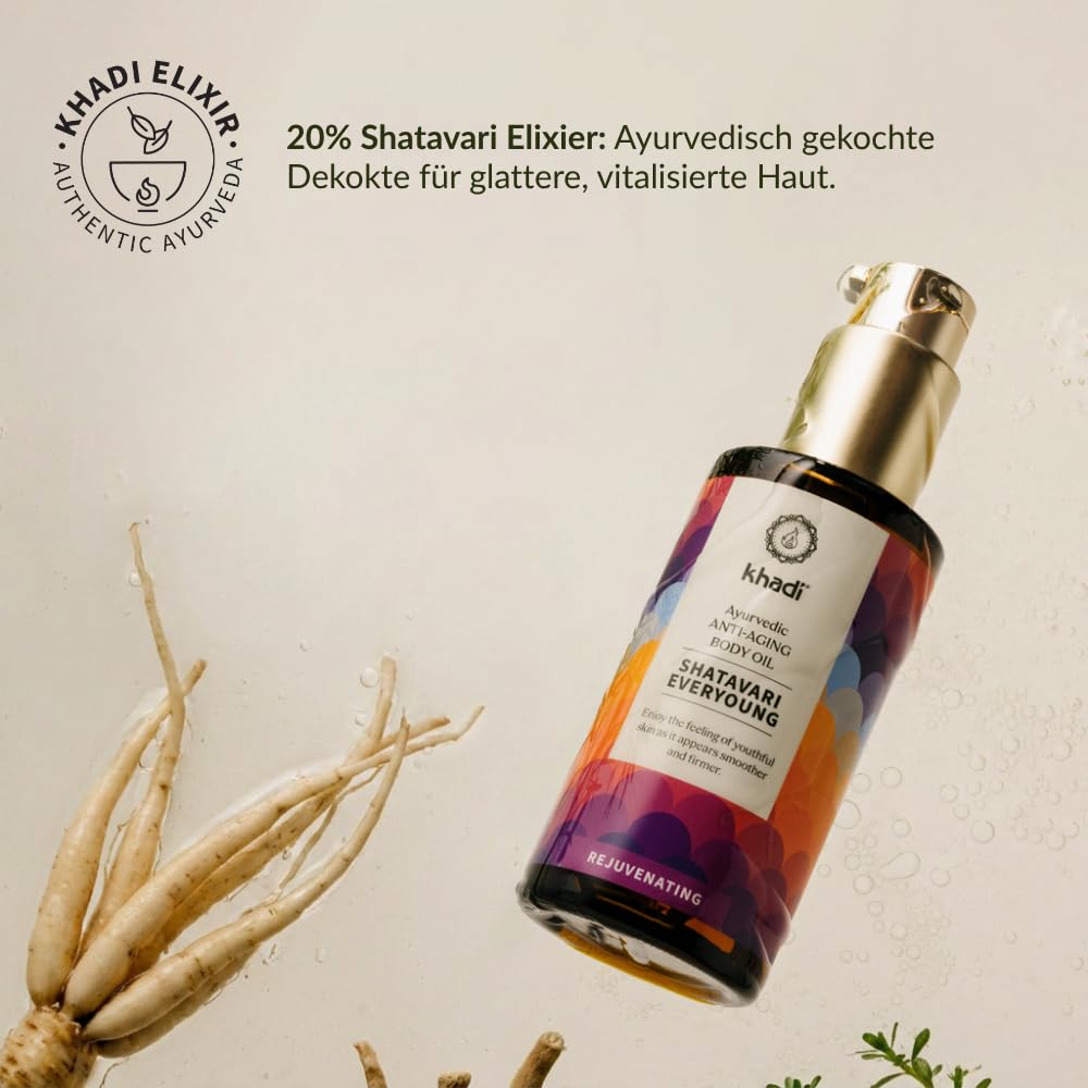 khadi SHATAVARI EVERYOUNG Ayurvedisches Elixier Skin & Soul Oil - Anti-Aging-Öl - strafft & revitalisiert - 100% pflanzlich, natürlich & vegan - 100ml