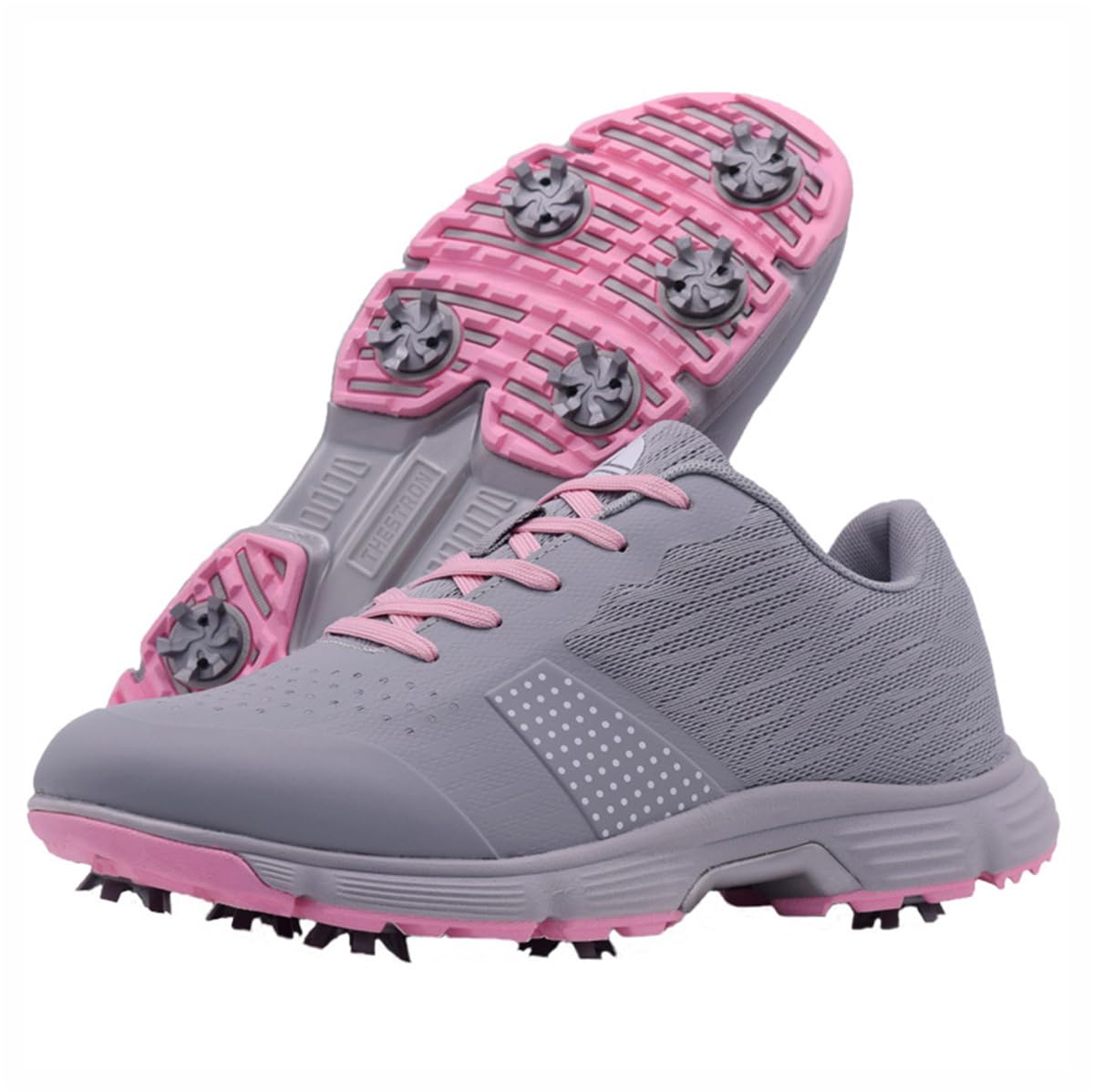 DAMANDO Women Golf Shoes, Ladies Spikes Golf Sport Sneakers Non-Slip Lightweigh Golfing Trainers,Gray,6