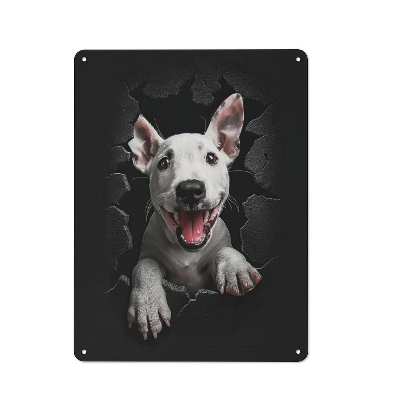 Metal Wall Sign 40x30cm Featuring Bull Terrier for Garage Or Workshop, Suited to DIY Enthusiasts