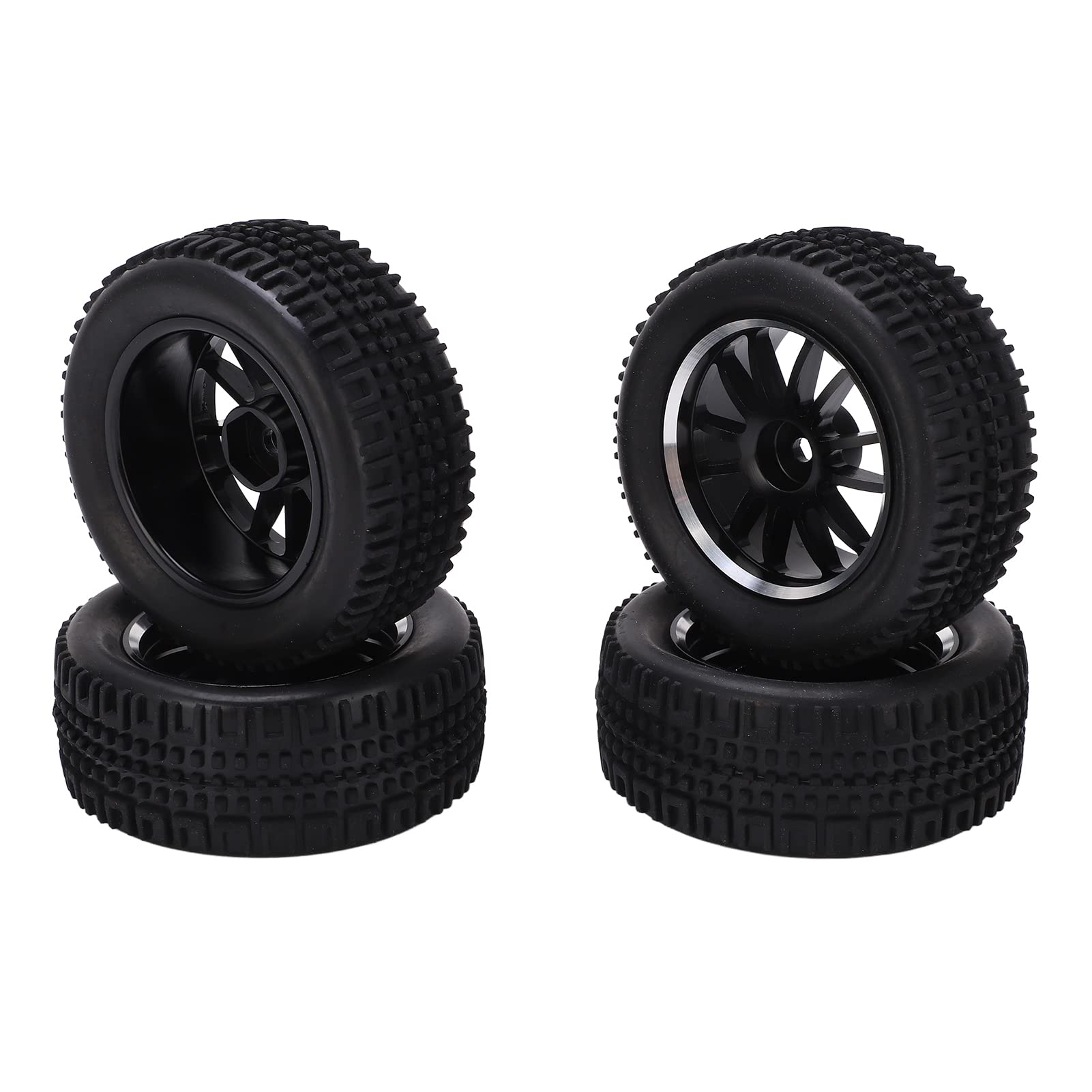 RC Tires and Wheel Rims Set, Heavy Duty Wear Resistant Front Rear Rubber Tires Durable for 1/14 RC Off Road Car