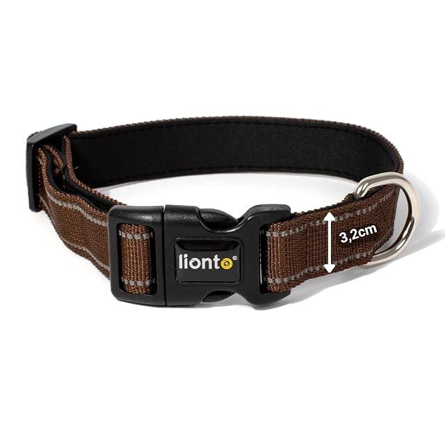 Foto 4 de 6 de lionto Collar de Perro Acolchado Collar de Nylon Reflectante Impermeable Ajustable, Tamaño XL, Marrón