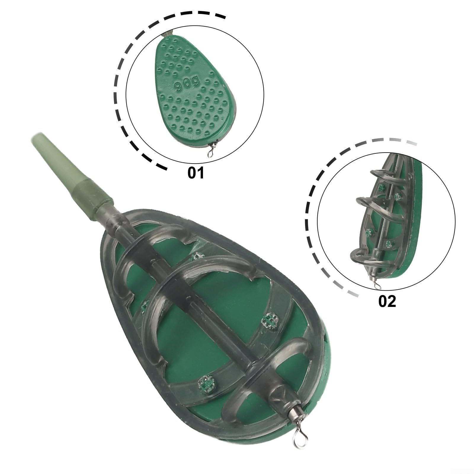 20 100g Inline Feeder per pesca alla carpa Caratteristiche Design innovativo per migliorare il carico di esca e la precisione