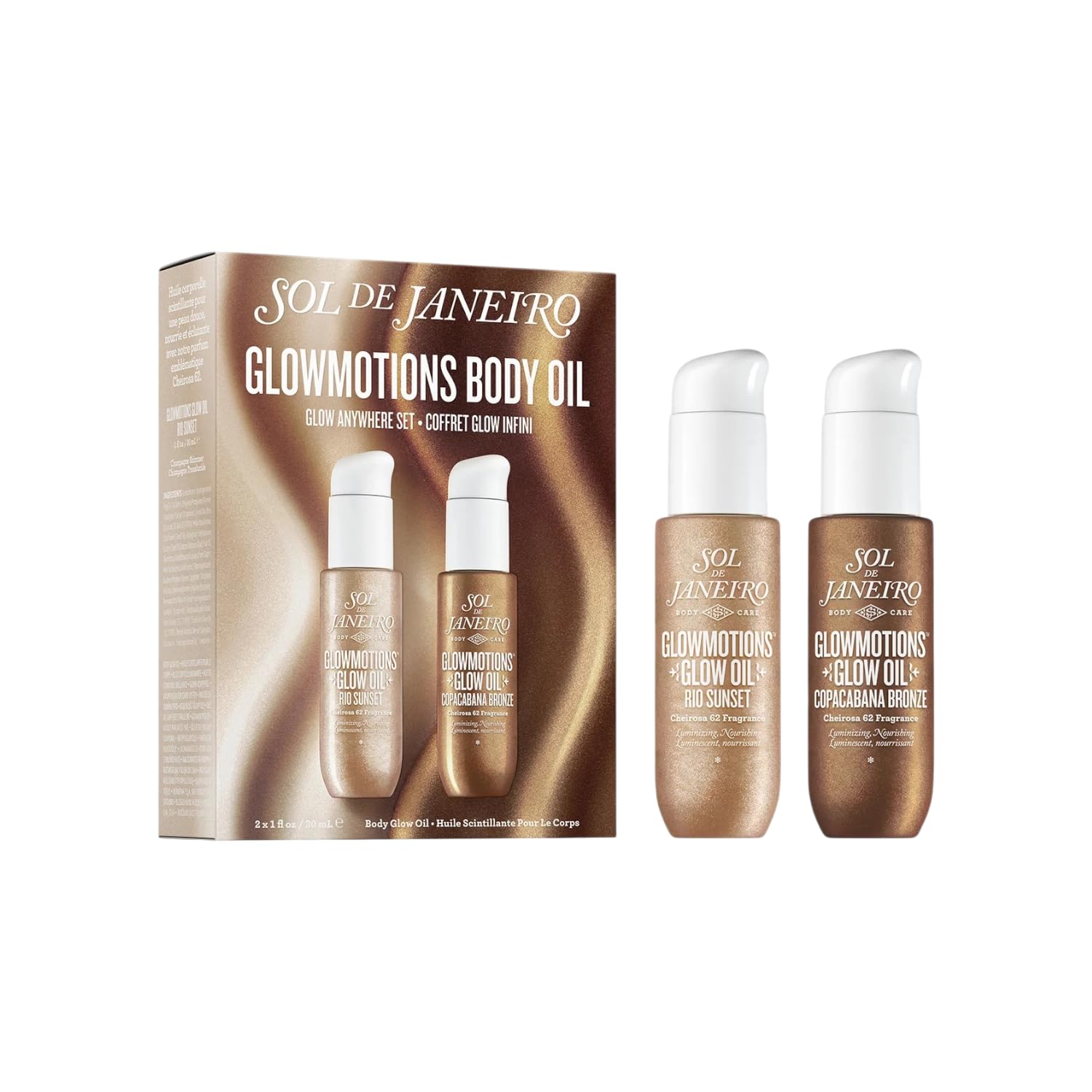 Sol de Janeiro GLOWMOTIONS Duo Set, olio per il corpo con lucentezza, due finiture, fragranza Cheirosa 62™, formula nutriente, formato da viaggio