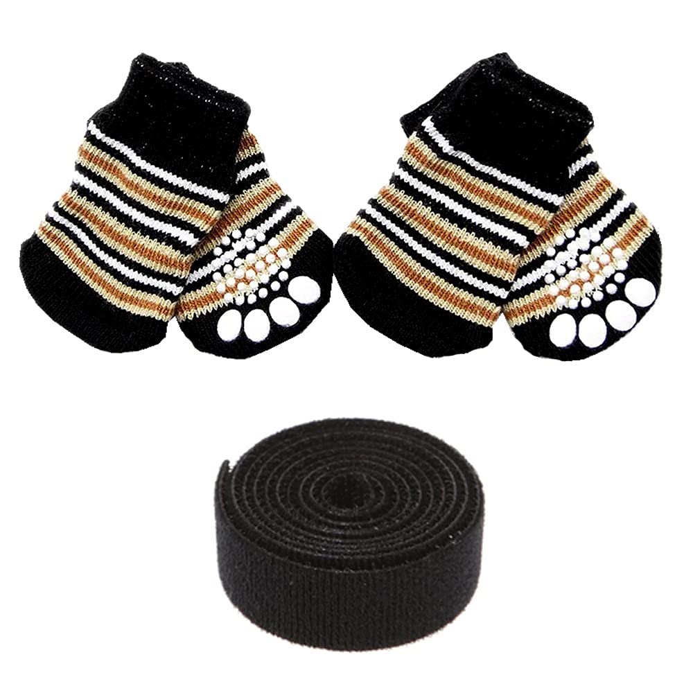 PETANGEL Anti-Slip Small Breed Dog Socks with Paw Pattern | Pet Paw Protector Puppy Socks with 4 Pieces Adjustable Straps| Socks for Shih Tzu, Maltese, Chihuahua etc. (Size: L, Height 9 cm, Width 4 cm)