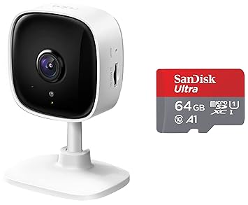 TP-Link Tapo C110 3MP 1296p Ultra HD WiFi Smart Camera Indoor Security CCTV + SanDisk Ultra microSDXC UHS-I Card, 64GB, 140MB/s R