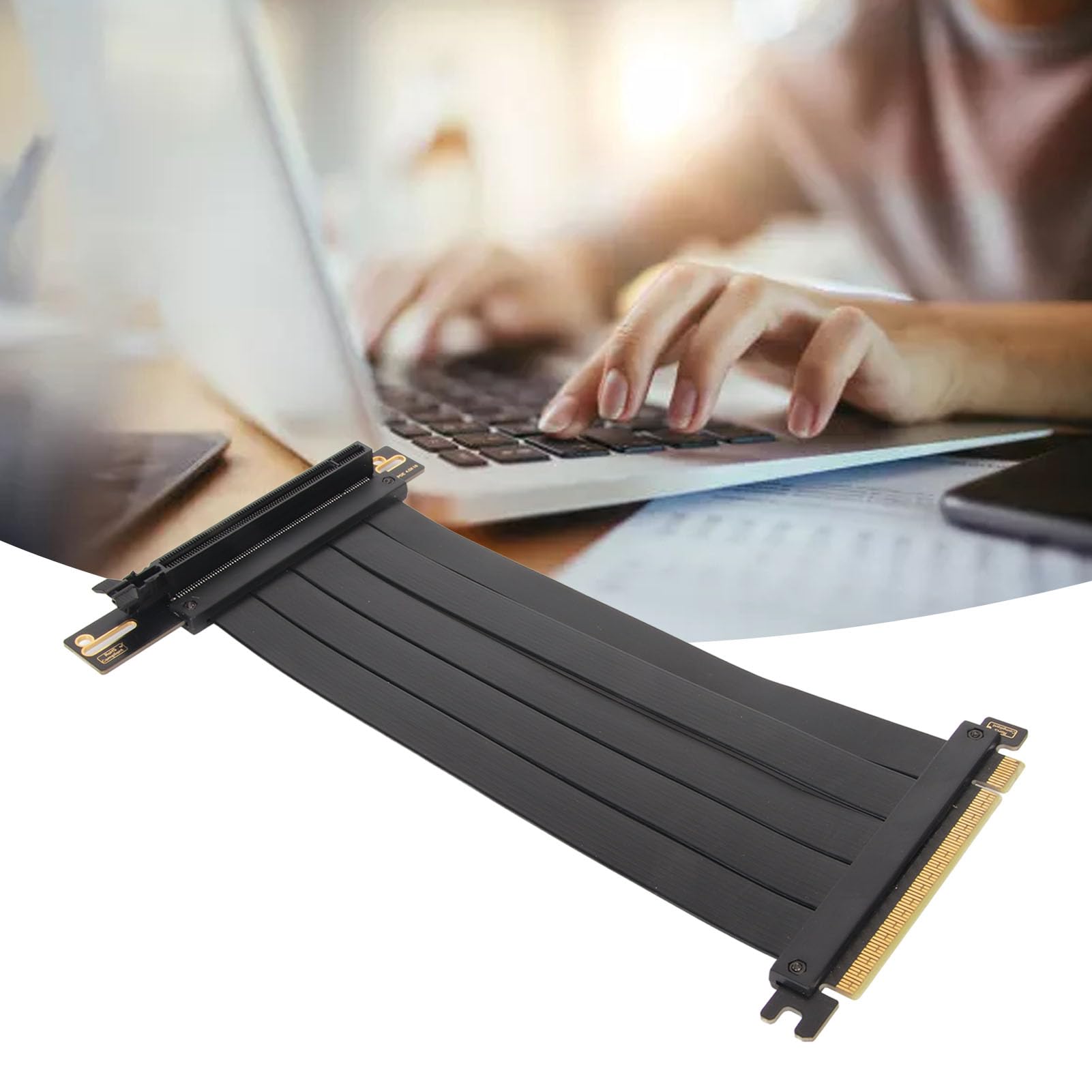 PCIe 4.0 Riser Kabel, 90 Grad PCI E 4.0 X16 Flex Verlängerungskabel, Grafikkarten Adapterkabel, Hochgeschwindigkeits GPU Erweiterungskabel für PC Gehäuse, Schwarz
