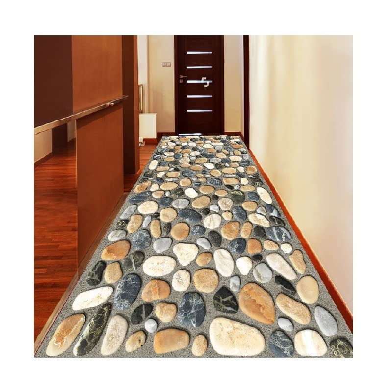 TONSYL Hallway Runner Long Carpet 3D Entry Rugs Stone Patterns Stain Resistant Non Skid Cuttable Customizable European Style Long Carpet Stairway Corridor Hallway Carpets Home Hotel Area Rugs