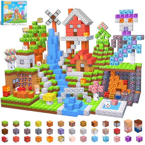 Image of EchoPlan 200PCS Magnetic Blocks, Magnetic Building Blocks, Magnet Blocks Cubes, STEM Educational Stacking Magnet Toy for Kids Ages 3 4 5 6 7 8 9 10 11, Birthday Gifts for Boys and Girls, 1" Large Size