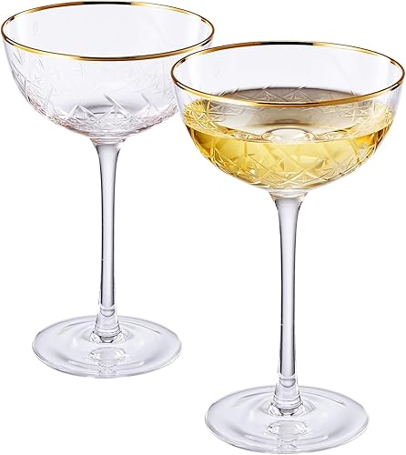 Vista 36 de Vintage Art Deco Coupe for Champagne, Martini, Cocktails Set of 2 7 oz Classic Cocktail Glassware - Manhattan, Cosmopolitan, Sidecar, Crystal