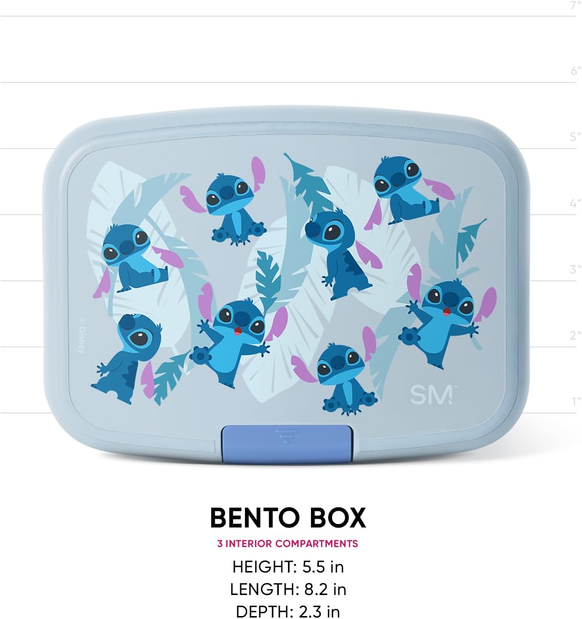 Simple Modern Disney Porter Bento Lunch Box | BPA Free, Leak-Resistant, Dishwasher Safe | Lunch Container for Girls, Boys, Toddlers, Kids | 3 Compartments, Tropical Stitch