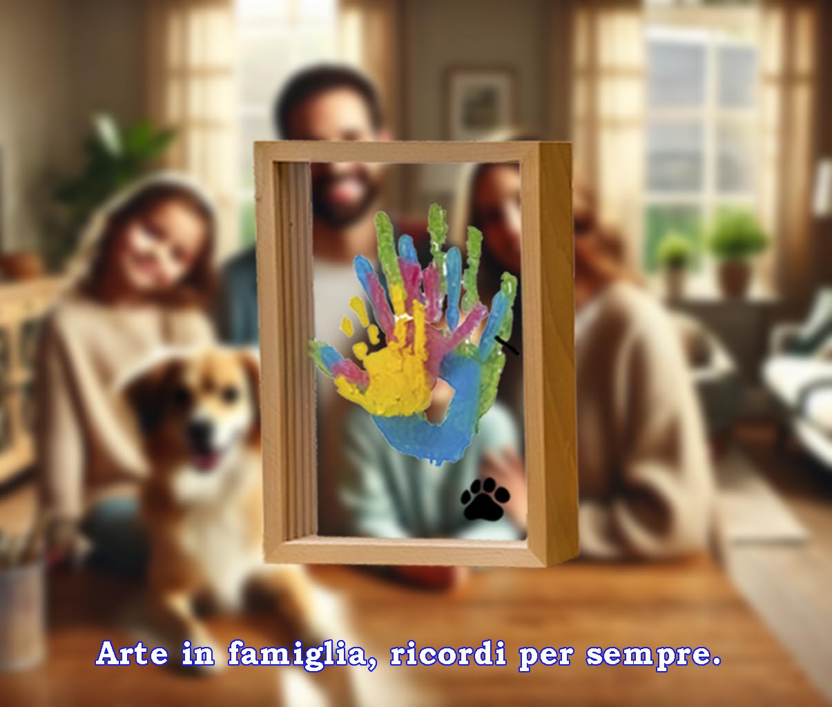Kit di impronte familiari con cornice include vernici non tossiche-piastre acriliche strumenti per fai da te, perfetto per baby shower nuove mamme e decorazioni domestiche-regalo Emotivo (Legno)