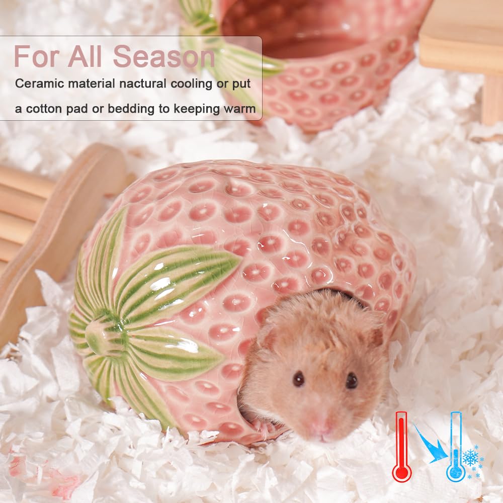 Kelivi Ceramic Hamster Hideout, Strawberry Hamster House and Habitat - Image 3