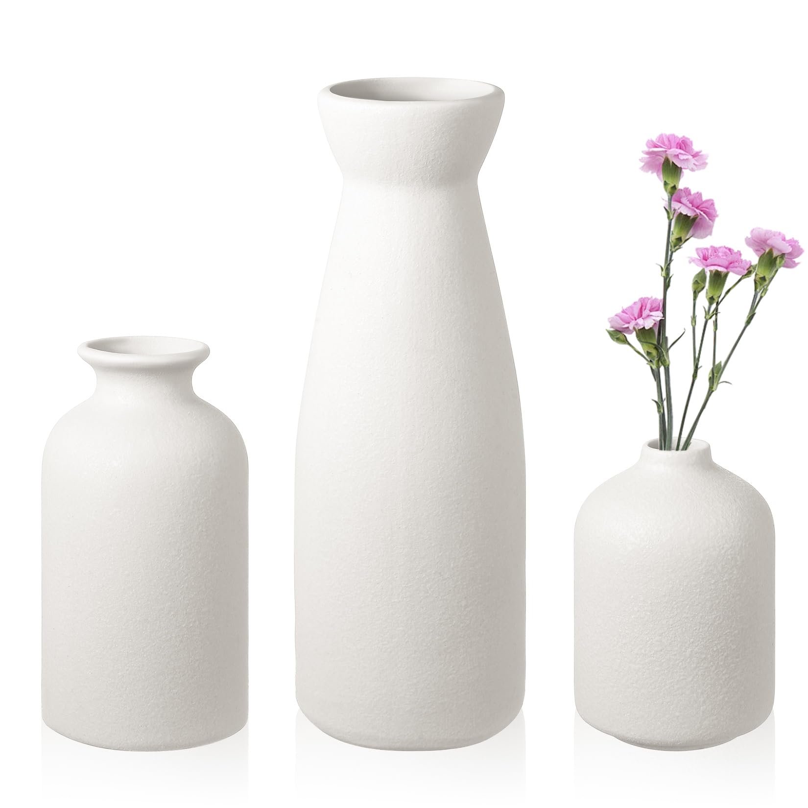 3 Pcs Ceramic Vases for Decor, Decorative Vases for Flowers, Modern White Vase for Flowers, Ornaments for Living Room Decorations, Coffee Table Decorations, Boho Decorative Home Accessories