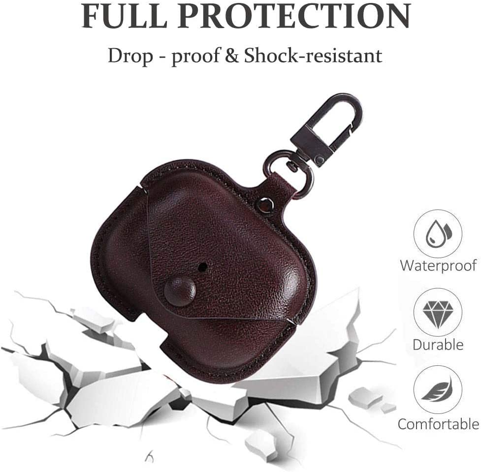 Image of Genuine Leather Case Compatible with AirPods Pro 3rd Gen (2025), VOMA Protective Cover for Apple AirPods Pro 3 Wireless Charging Case with Keychain and Snap Lock Chocolate Brown