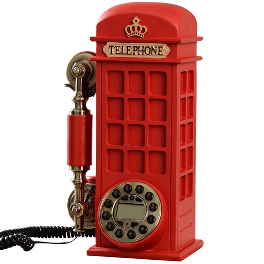 Téléphone Vintage Téléphone Rétro Cabine Téléphone Fixe, Personnalité Créative À La Mode Maison Antique Fixe, Fixé Au Mur À L'ancienne Bouton-Poussoir, Rouge