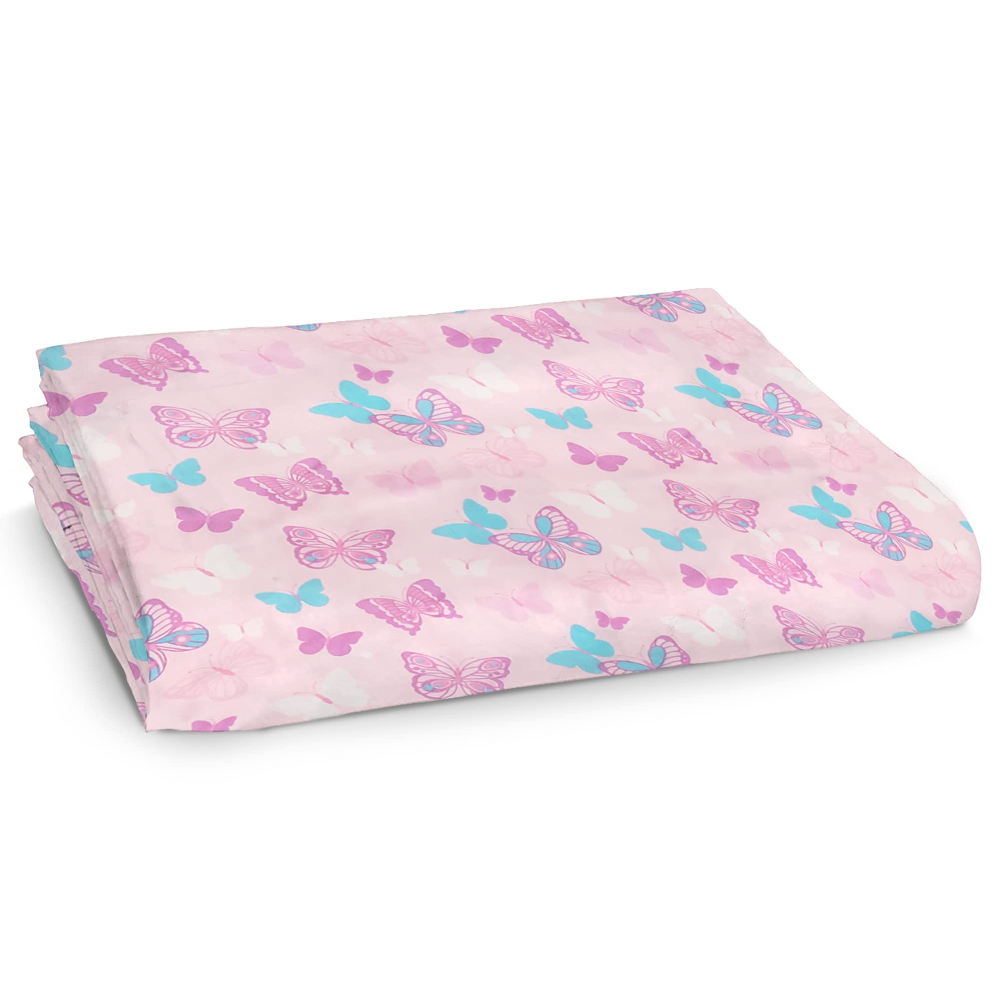 Frenchie Mini CoutureFrenchie Mini Couture, Fitted Crib Sheet Single, 100% Woven Cotton, Toddler Fitted Sheet, Fits Standard Size Baby Mattress 28 x 52 x 8in, Butterfly (Pink)