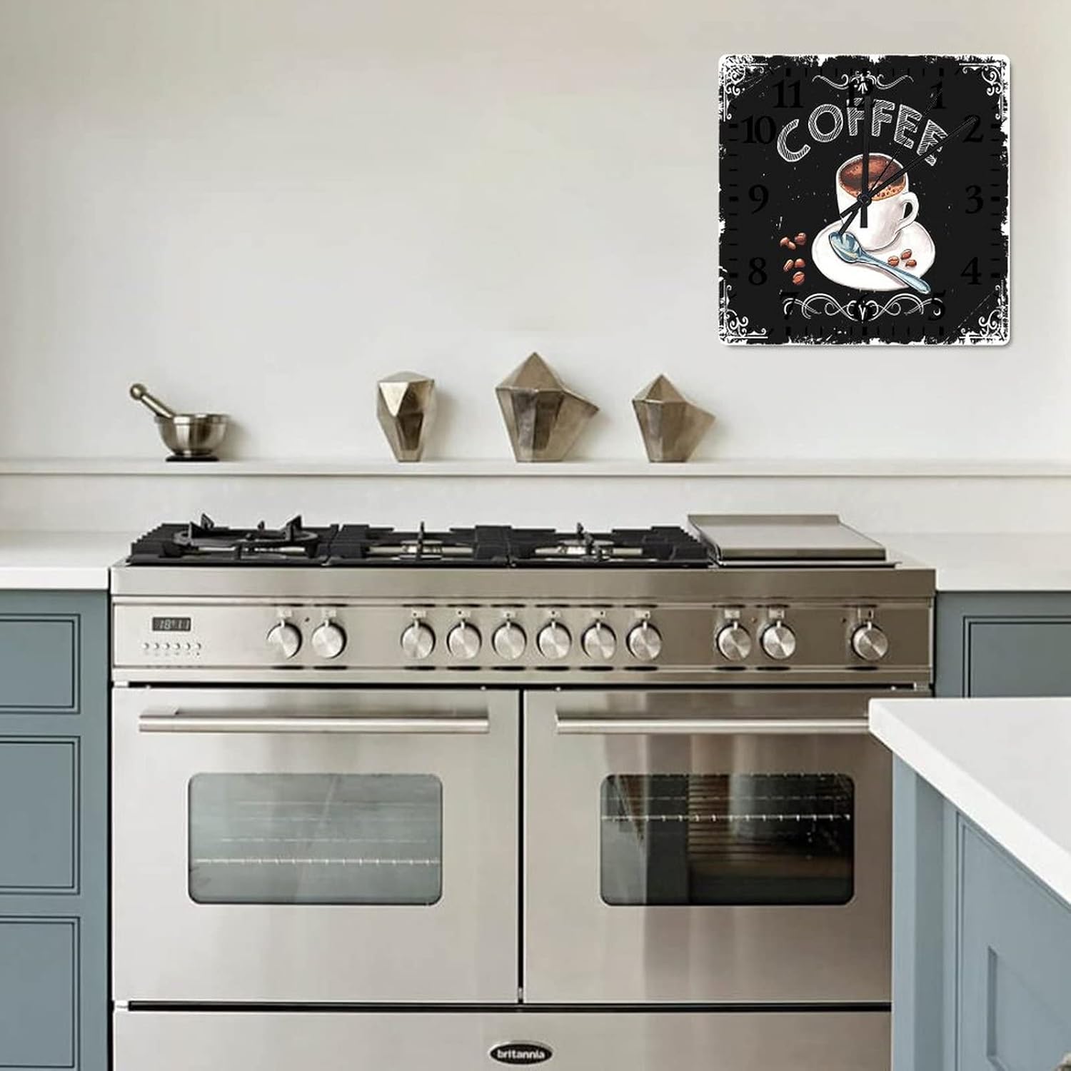 Coffee Wooden Clock 12 Inch, Latte Coffee Indoor Clocks Battery Operated Quartz Quiet Square Arabic Numeral Clock for Dining Room Decor