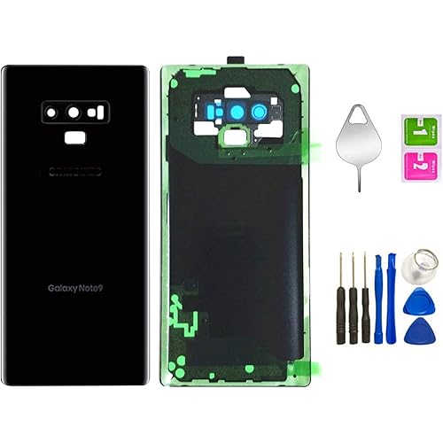 Galaxy Note 9 Compatible Back Glass Door Cover Housing Installed Camera Frame Lens Adhesive Replacement for Samsung Galaxy Note 9 OEM- All Models N960 All Carriers + with Tools (Midnight Black)