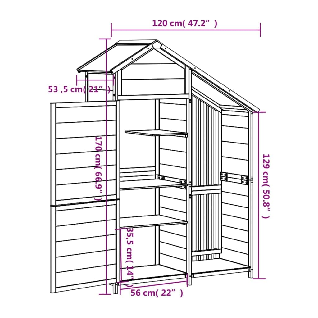 Abri de Jardin cabane cabanon Maison de Stockage Remise extérieur Hangar Outils Robuste 120 x 53,5 x 170 cm Bois Massif pin Marron 02_0022420