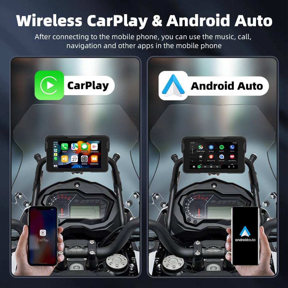 Écran CarPlay Moto pour Peugeot Blaster 2007-2010, 5 Pouces Portable Écran Tactile HD Tactile Étanche IP67, Prend en Bluetooth Trans, B-Tire Pressure Present