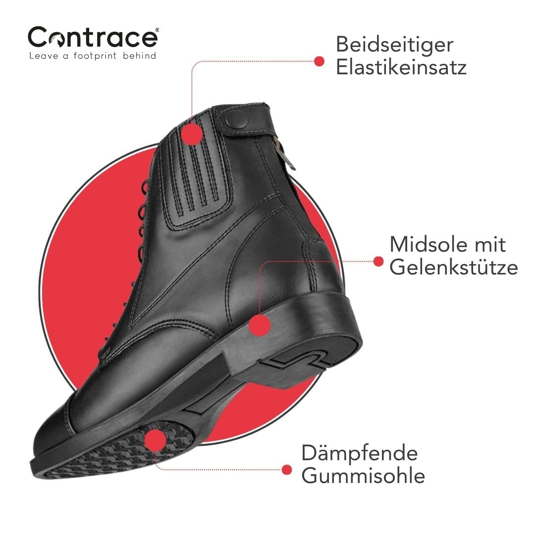 Reitstiefeletten BZ Lace Vegan - Mädchen & Damen Reitschuhe aus Kunstleder – atmungsaktive Stiefeletten – mit Reißverschluss, Schnürung & Mesh-Futter – schwarz – Größe 29-46