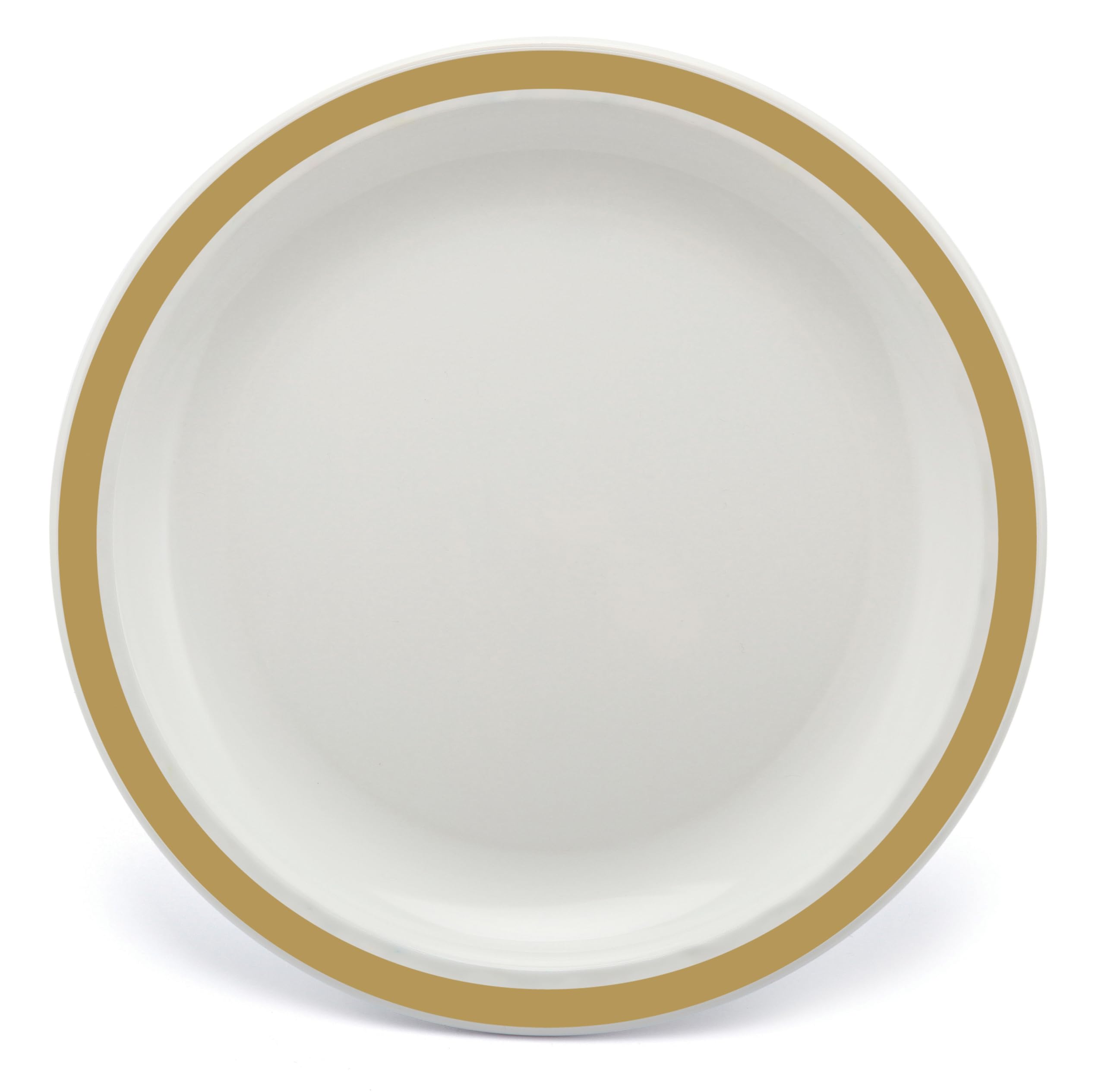 Harfield Duo White Plate with Gold Rim 23cm (Pack of 4) Shatterproof Reusable PC Plastic Dishwasher & Microwave Safe