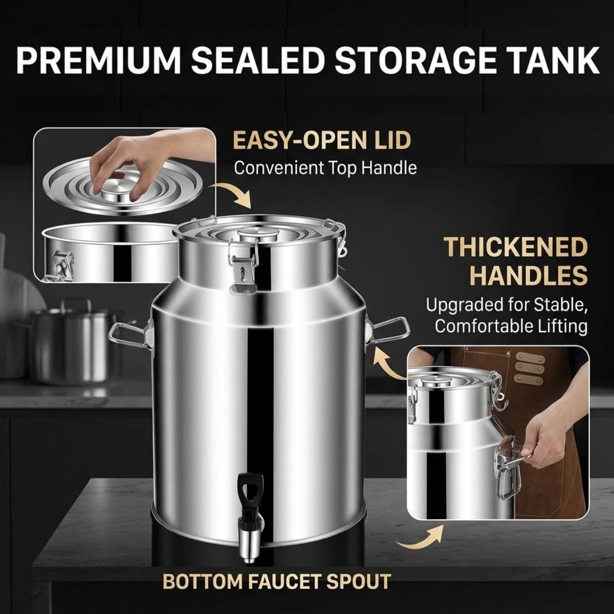 5 Litros Barril Cerveza con Grifo 201 Inox Lechera Cubo de Leche Hermético | Dispensador Bebidas Aceite Vino Agua Cocina Sellado Cubo de Leche con Grifo Barril Cerveza Hogar(No Spigot,8L)