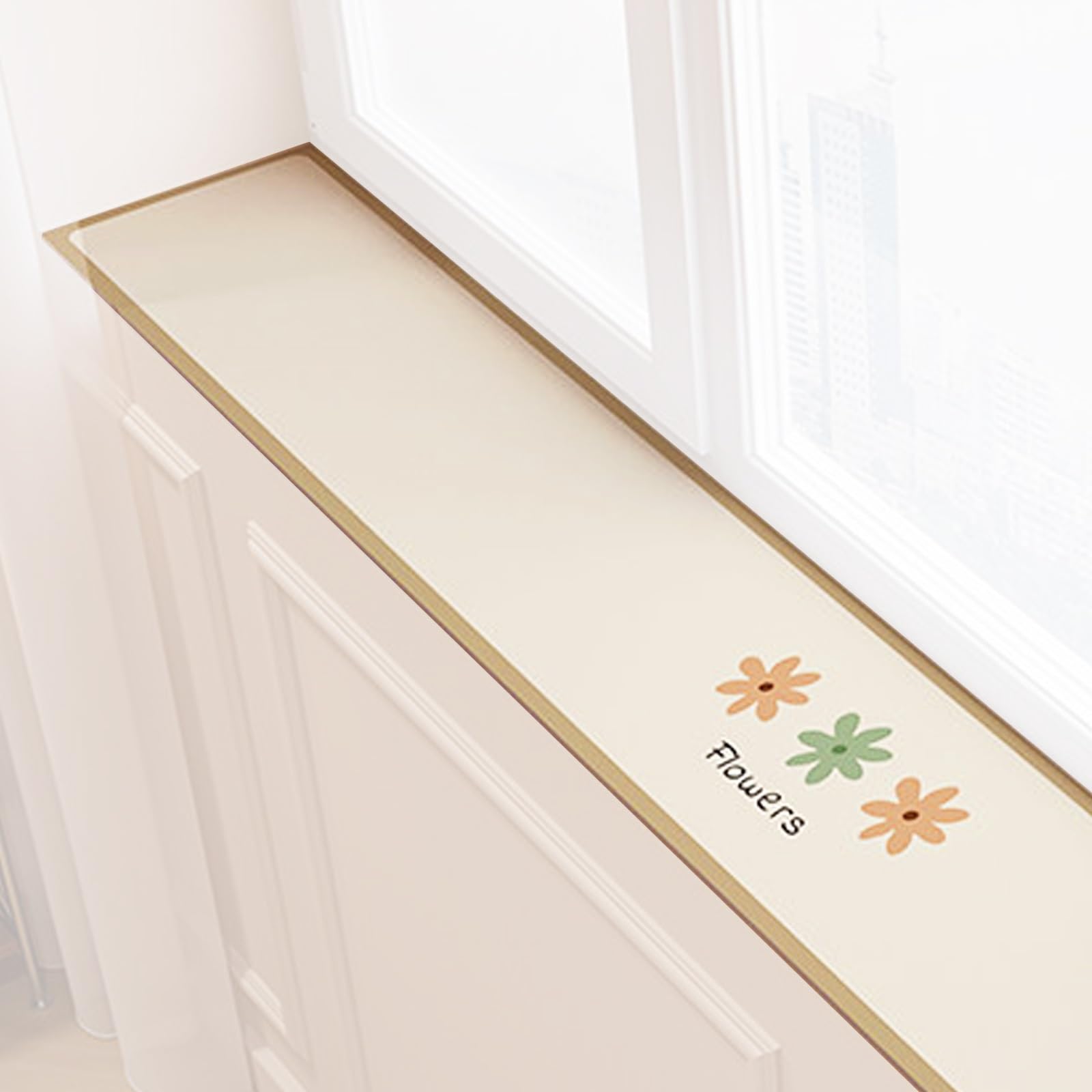 Window Sill Cover, Window Ledge Protector, Easy to Cut, Thin Absorbent Mat, Protection and Decoration, Non Slip Bottom, Easy to Maintain(Beige,150x20CM/55x8IN)