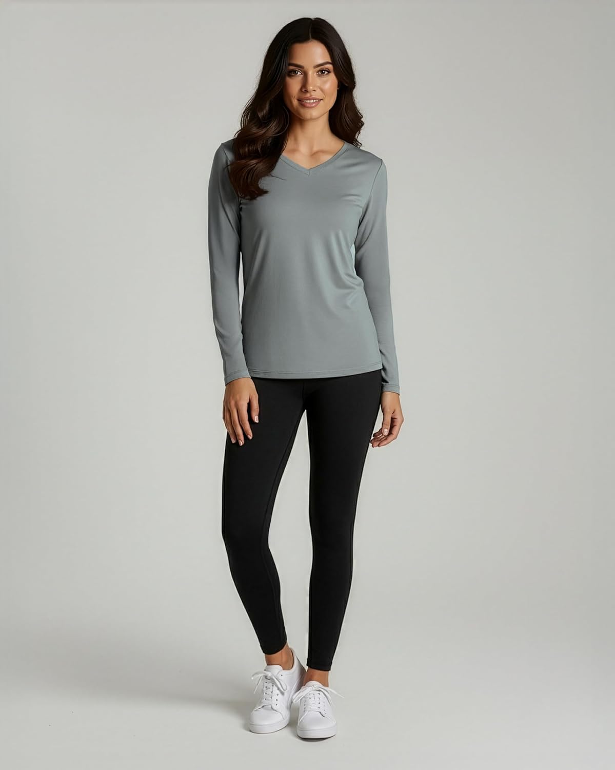 Real Essentials 4 Pack: Women's Long Sleeve Dry Fit V-Neck T-Shirt - Active Athletic Workout Gym Top (Plus Available) - Image 5