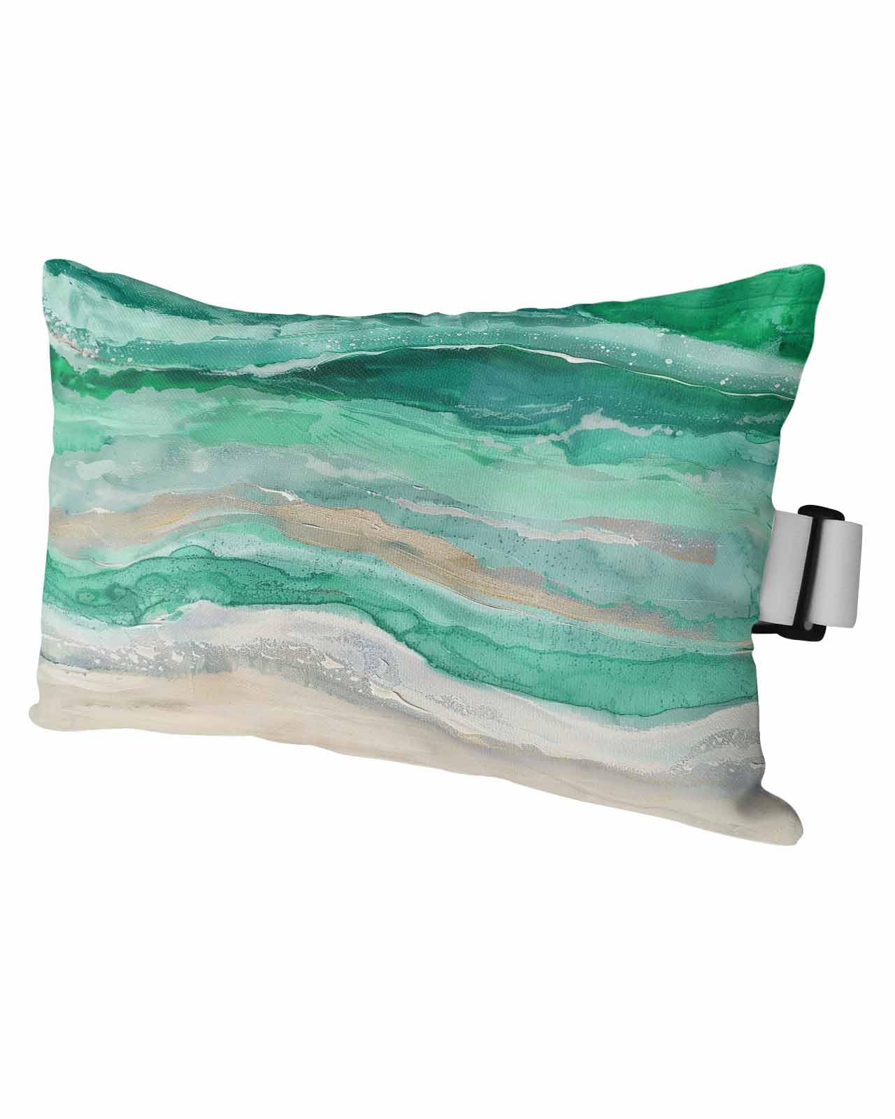 Outdoor Pillows Covers with Inserts Abstract Green Gradient Beach Ocean Wave Oil Painting Waterproof Pillow with Adjustable Strap Throw Pillows for Patio Furniture Pool Lounge Chair, 12x20 Inch, 1PCS