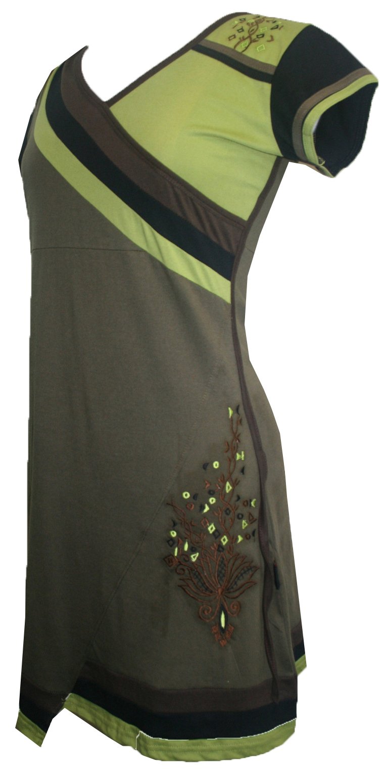 677 RD Agan Traders Bohemian Knit Cotton Baby Doll Dress (S=XS, Olive)