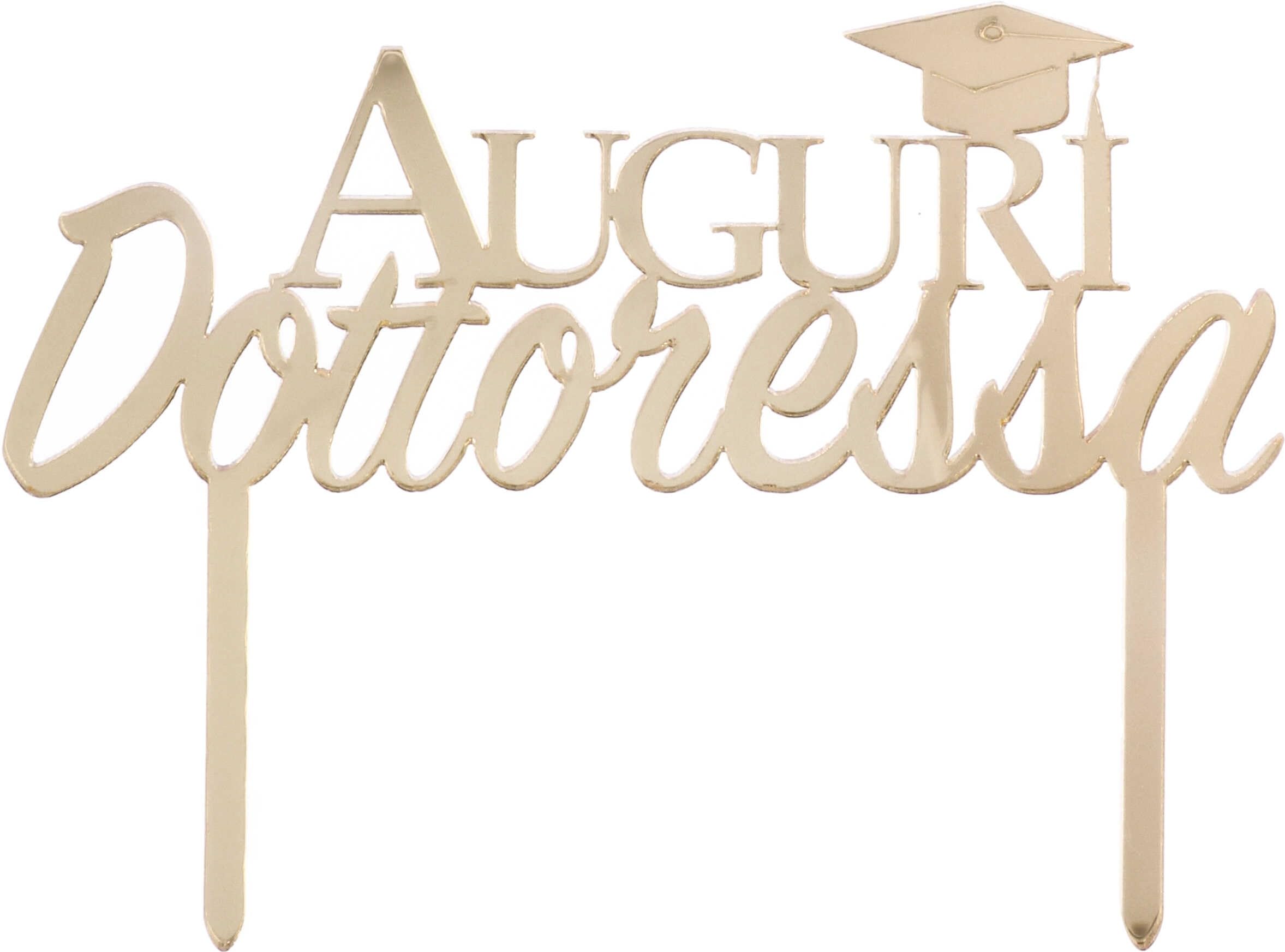 Cake Topper Laurea In Acrilico | Scritta 'Congratulazioni Dottoressa' | Oro | 16x14 Cm - Foto 5