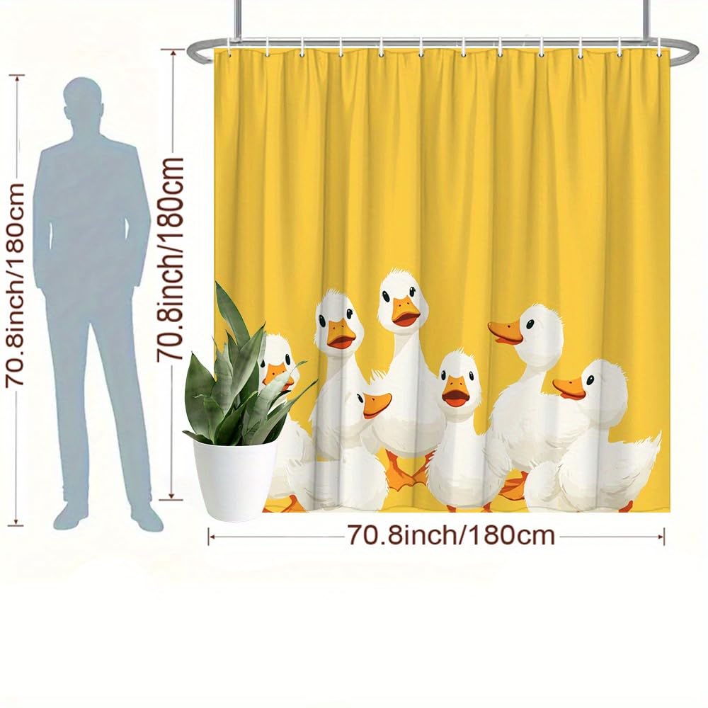 1 szt. Figlarne białe kaczątka zasłona prysznicowa - jasne żółte tło wesoły minimalistyczny design, elegancka zasłona prysznicowa (244 x 183 cm (szer. x wys.)