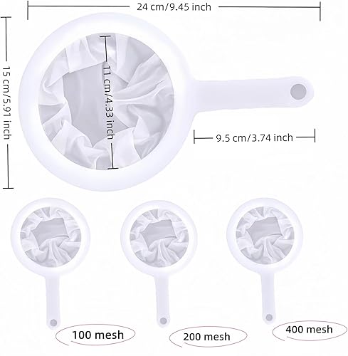 Miniatura 4 de Juego de coladores de malla de nailon ultrafino de alta densidad, 3 en 1 (100200400 micrones), malla de nailon, malla 100200400 para café, miel,