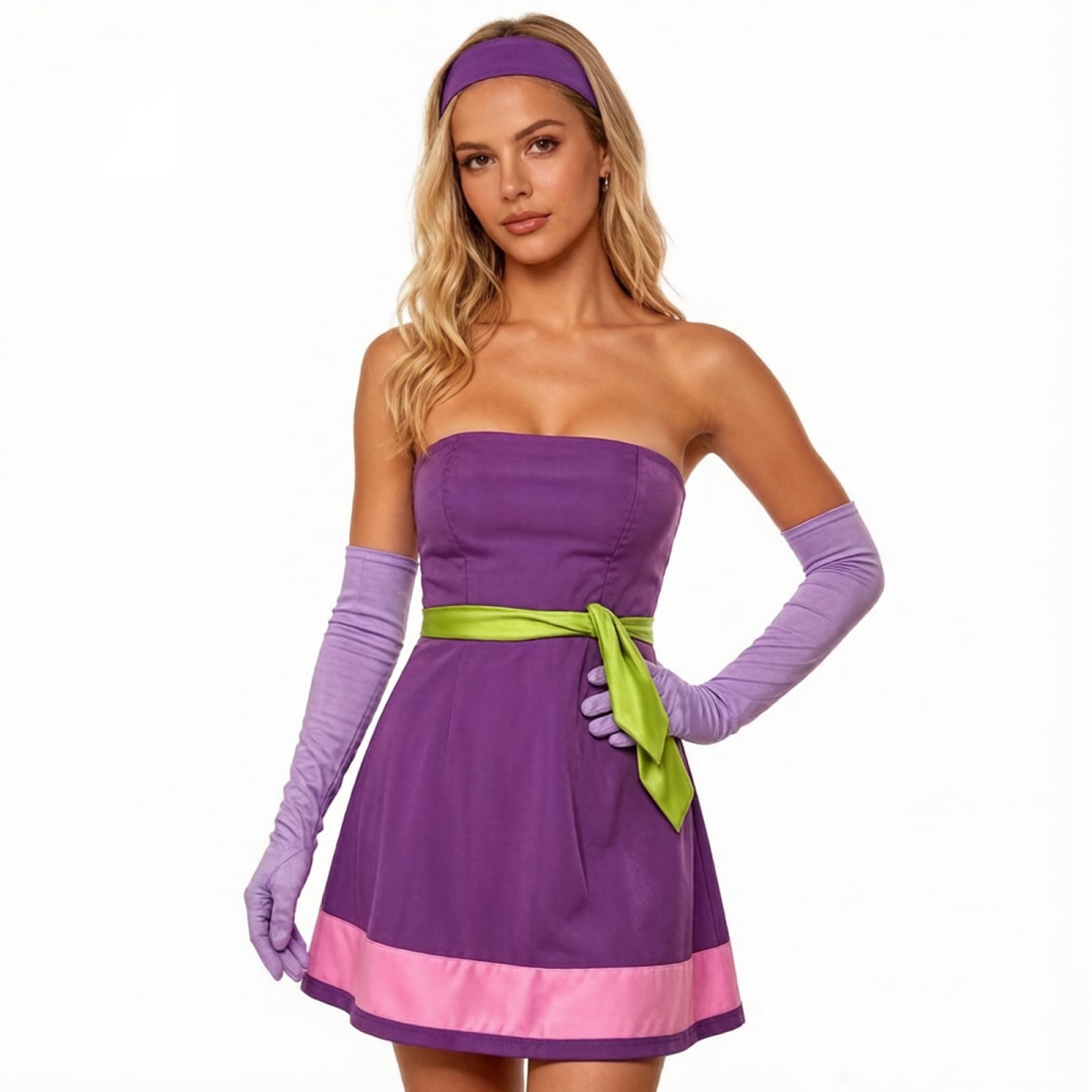 FeMereina Women's Daphne Halloween Cosplay Costume Strapless Purple Dress with Gloves (Purple, M) — image 1