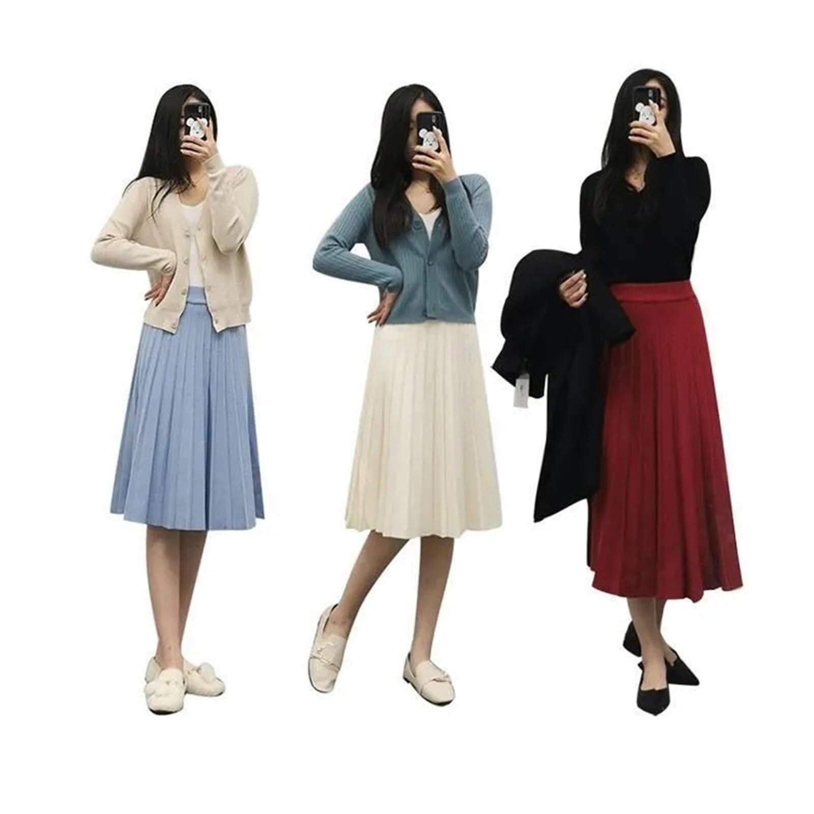 Falda Larga Tejida Falda Midi de Punto for Mujer, Falda Larga Plisada de Cintura Alta, Elegante, Negra, Corte en A, Primavera, Otoño e Invierno(Blue,XL)