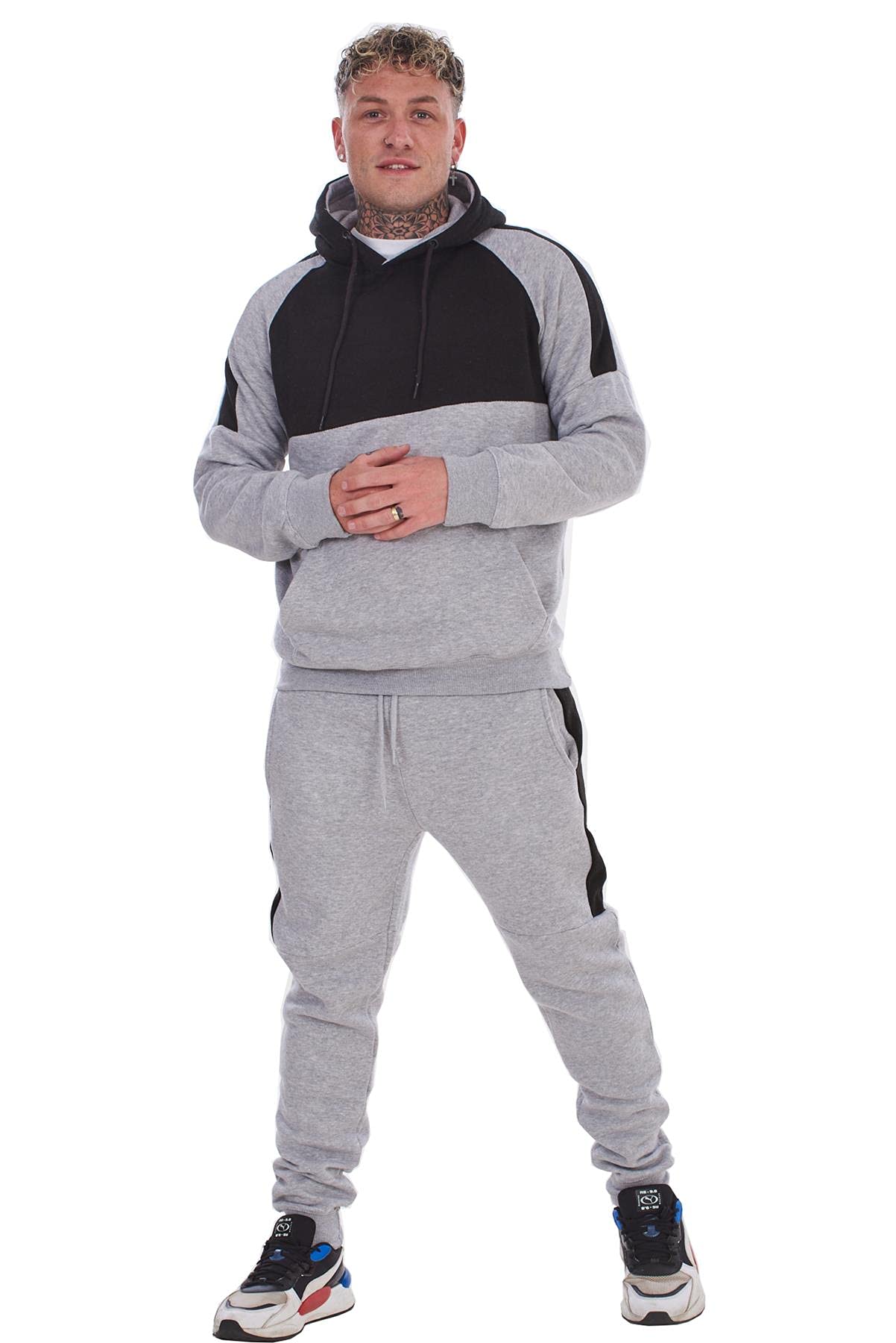 Malay Men's Grey Hooded Tracksuits Pullover Half Arm Striped Sweatshirts Joggers Activewear