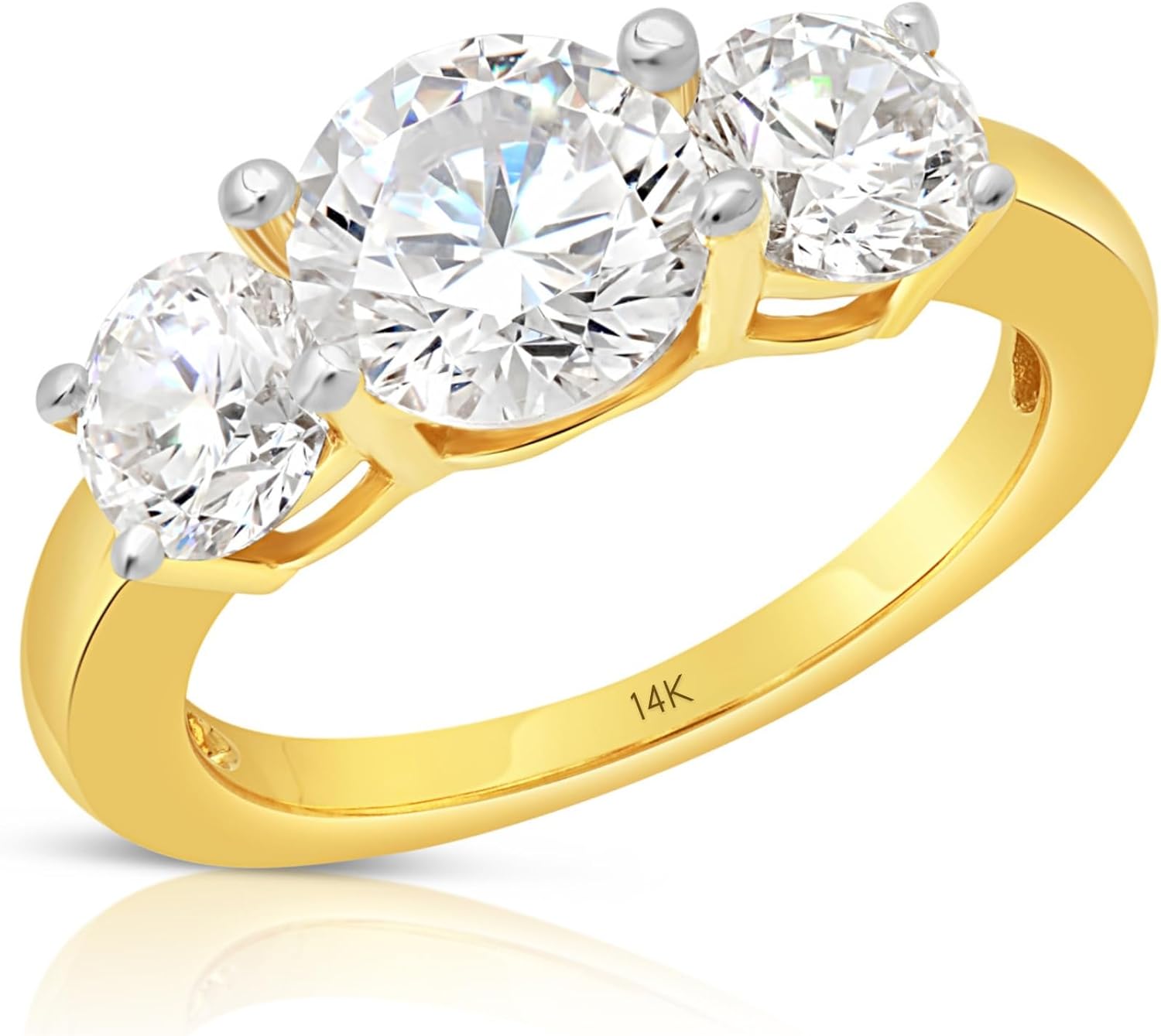MAX + STONE 3 Carat Cubic Zirconia Anniversary or Engagement Ring for Women in 14k Solid White or Yellow Gold Three Stone CZ in Size 5 to 9